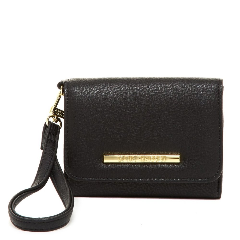 Steve Madden NEW French Wallet Wristlet Money Holder Vegan NWT BLACK GOLD Gift!